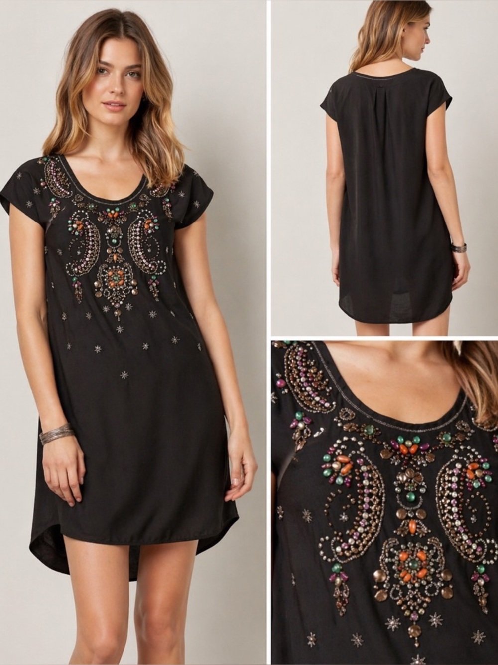 Anthropologie Yumi Beaded/Jeweled Chiaroscuro Shift/Tunic Dress. Size Small